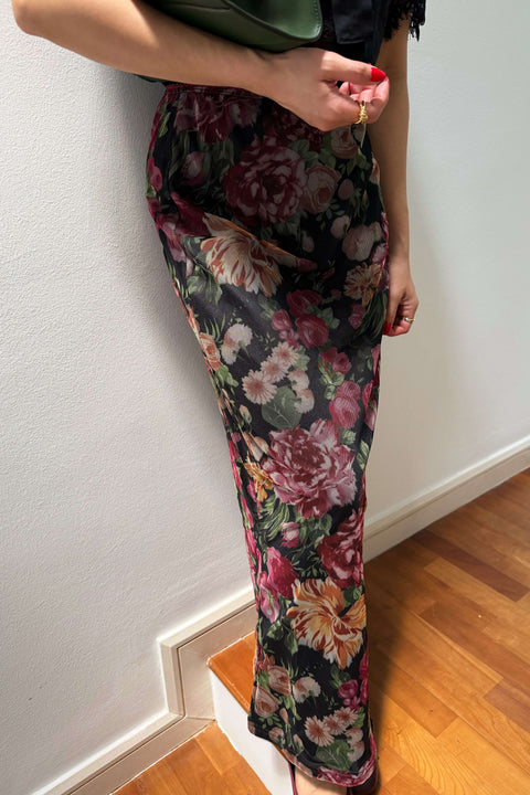 Mesh Skirt in Midnight Blossom