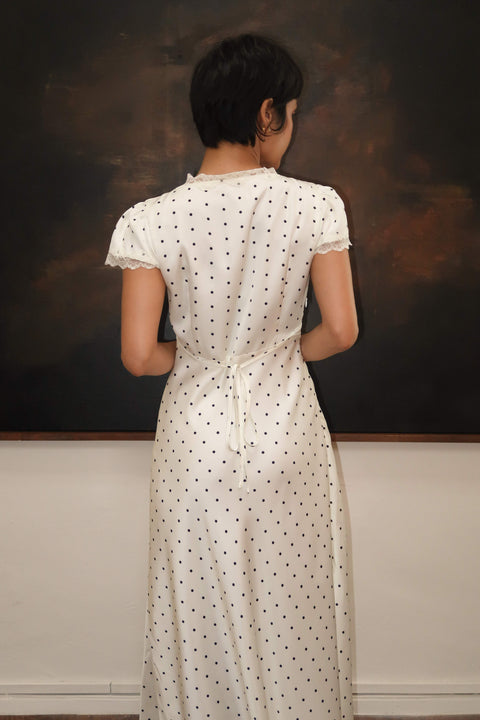 Audrey Long Dress in Polka Dot White