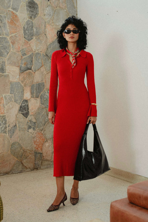 Melrose Knit Dress in Rouge Red