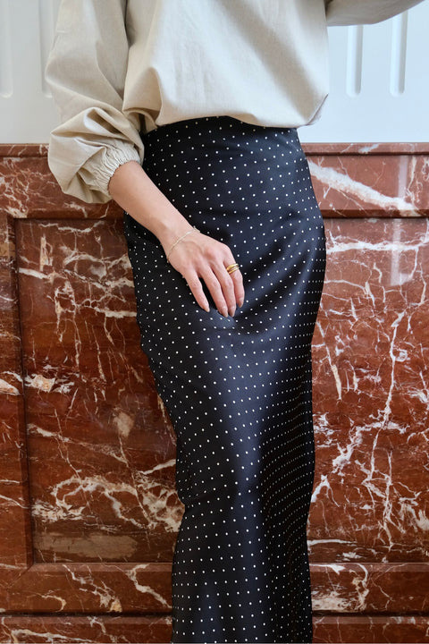 Lola Polka Maxi Skirt in Moonlight