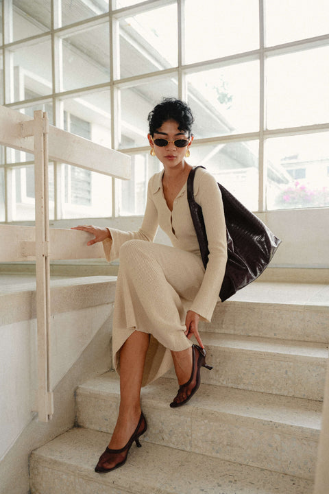 Melrose Knit Dress in Crème