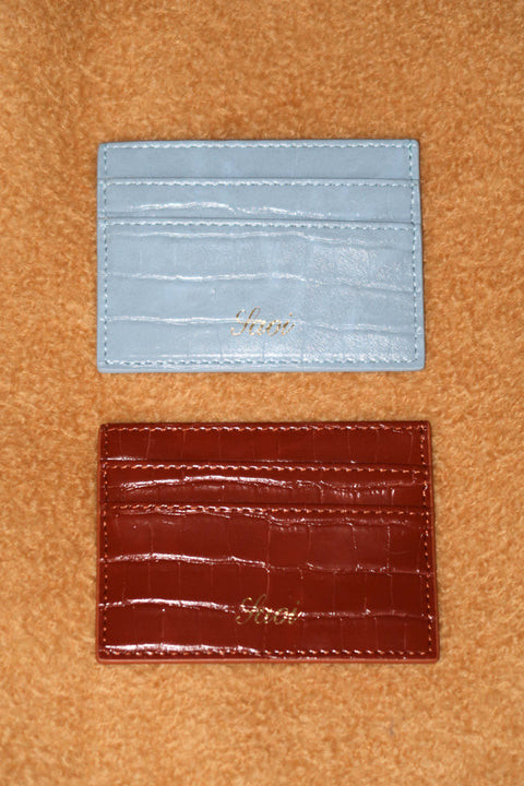 Card Holder in Croc French Blue