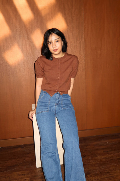 90s Short Sleeve Cardigan in Cinnamon