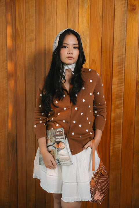 90s Cardigan in Polka Brown