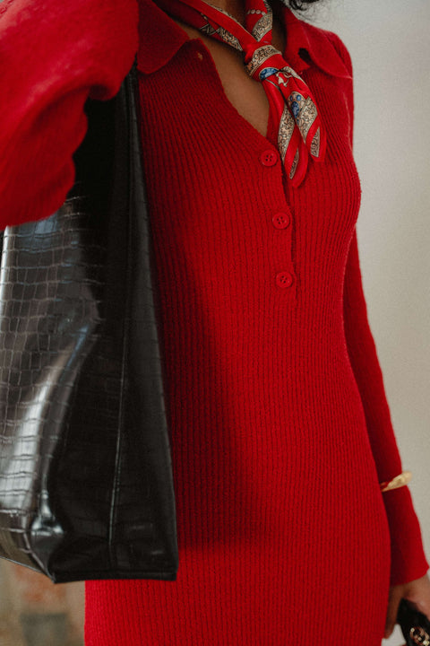 Melrose Knit Dress in Rouge Red