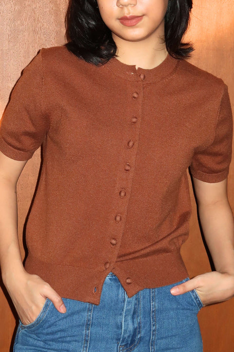 90s Short Sleeve Cardigan in Cinnamon