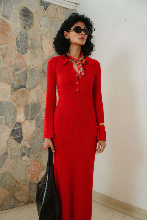 Melrose Knit Dress in Rouge Red
