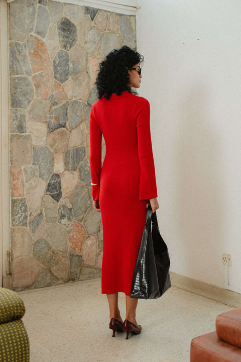 Melrose Knit Dress in Rouge Red