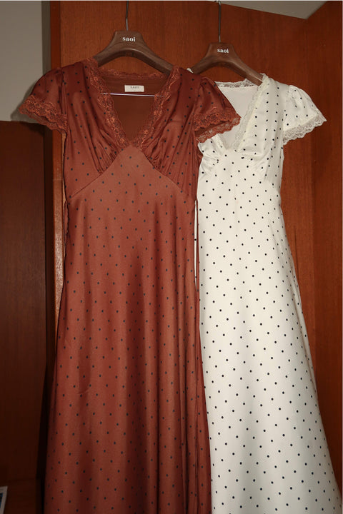 Audrey Long Dress in Polka Dot White