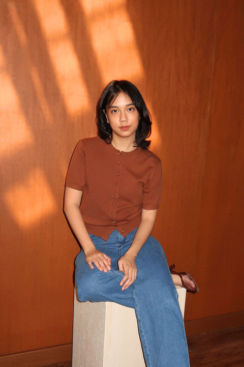 90s Short Sleeve Cardigan in Cinnamon