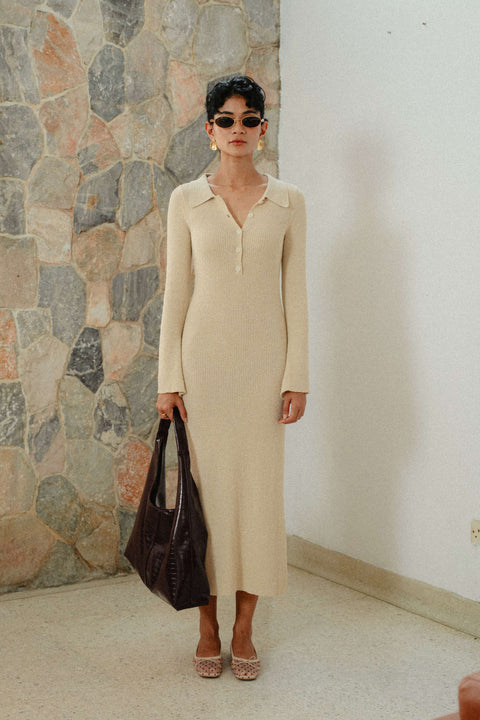Melrose Knit Dress in Crème