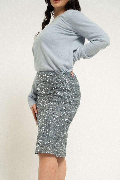 Sequin Skirt in Sicily Blue