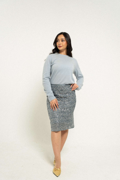 Sequin Skirt in Sicily Blue