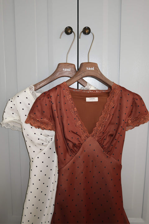 Audrey Long Dress in Polka Dot Copper