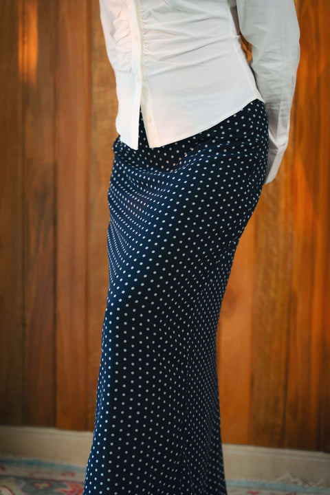 Polka Chiffon Skirt in Midnight Blue