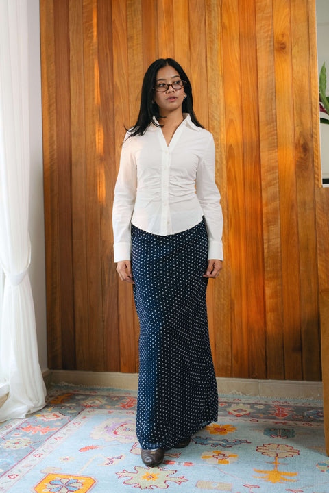 Polka Chiffon Skirt in Midnight Blue