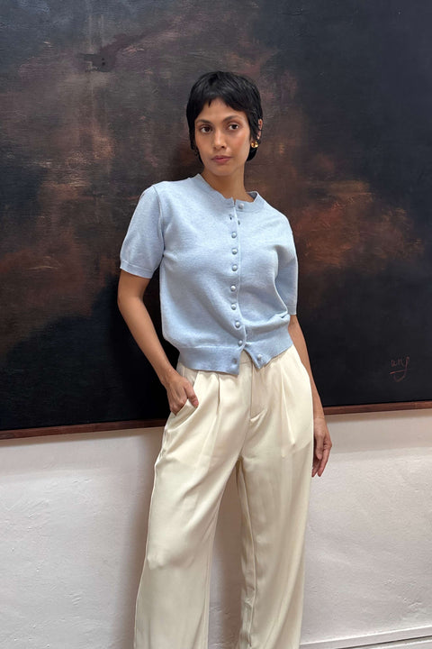 90s Short Sleeve Cardigan in Baby Blue
