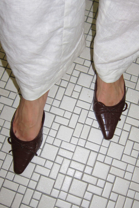 Lola Croc Kitten Heels in Matte Chocolate