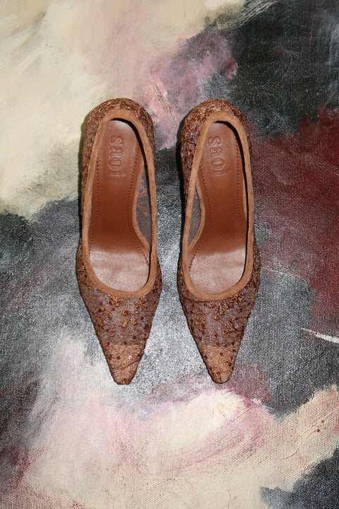 Rama Lace Heels in Golden