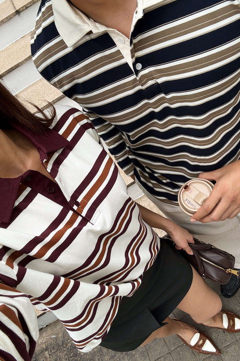 90s Longsleeves Polo in Terracotta
