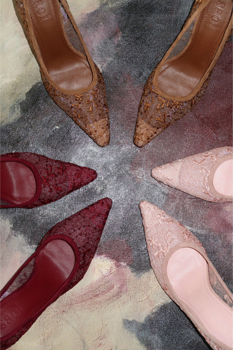 Rama Lace Heels in Ruby
