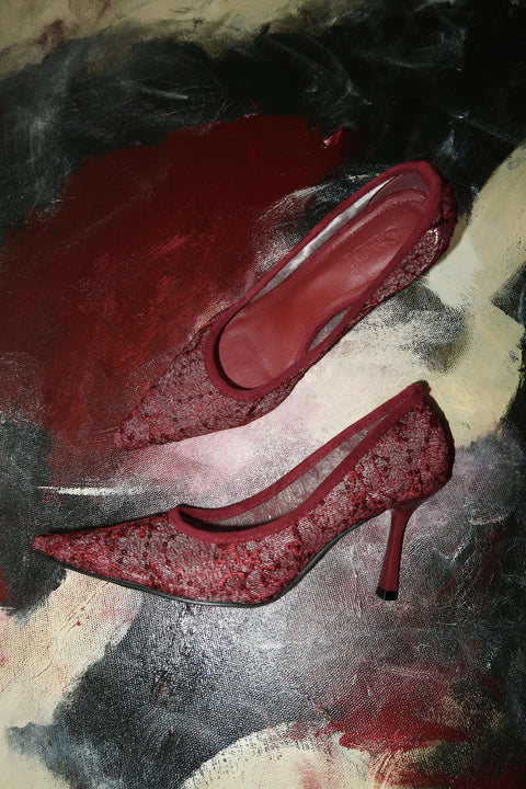 Rama Lace Heels in Ruby