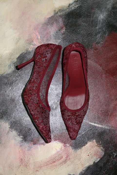Rama Lace Heels in Ruby