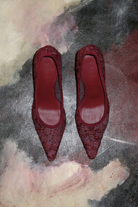 Rama Lace Heels in Ruby