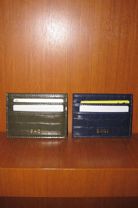 Card Holder in Croc Navy