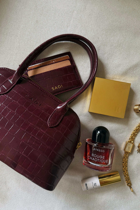 Elsa Bag in Croc Burgundy