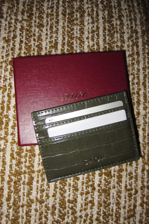 Card Holder in Croc Olive