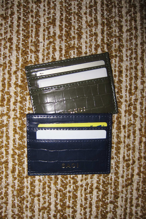 Card Holder in Croc Navy