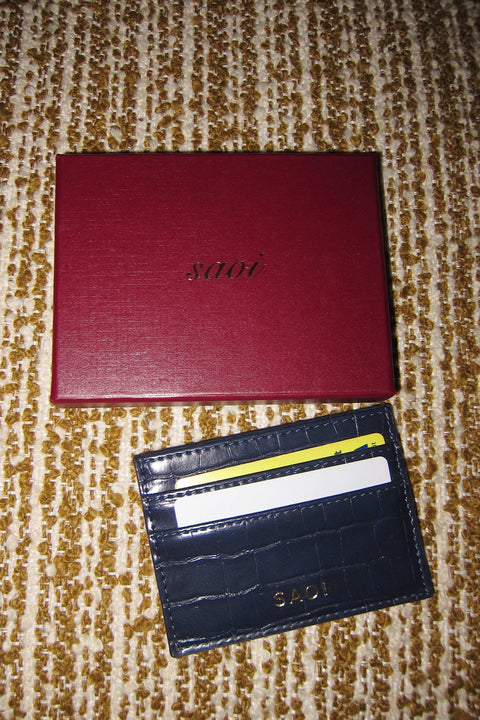 Card Holder in Croc Navy