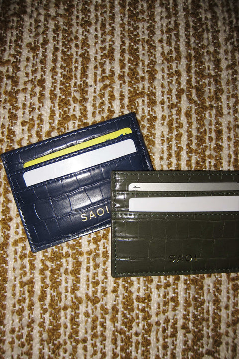 Card Holder in Croc Navy