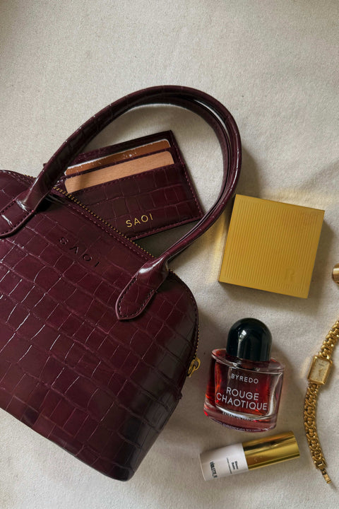 Card Holder in Croc Burgundy