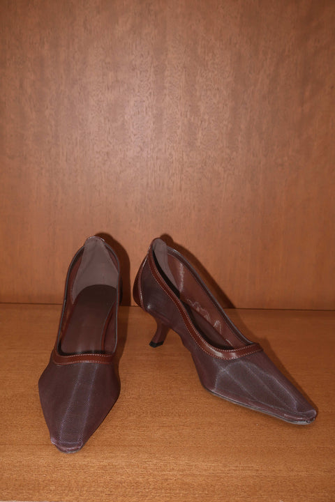 Lucy Mesh Heels in Espresso