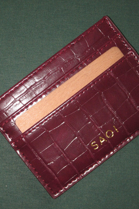 Card Holder in Croc Burgundy