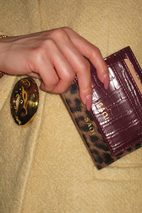 Card Holder in Croc Burgundy