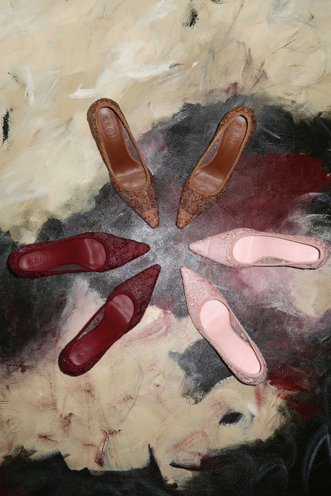 Rama Lace Heels in Ruby